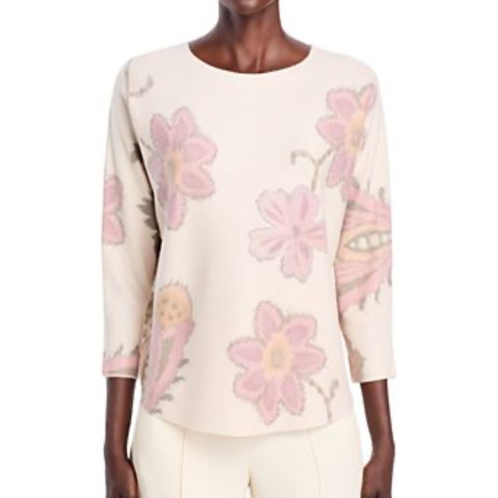 SIONI Floral Crewneck Sweater Cream & Pink Size Small